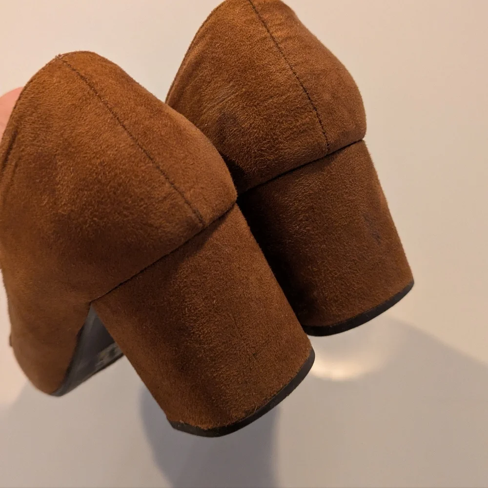 Brown Suede Block Heel Loafers